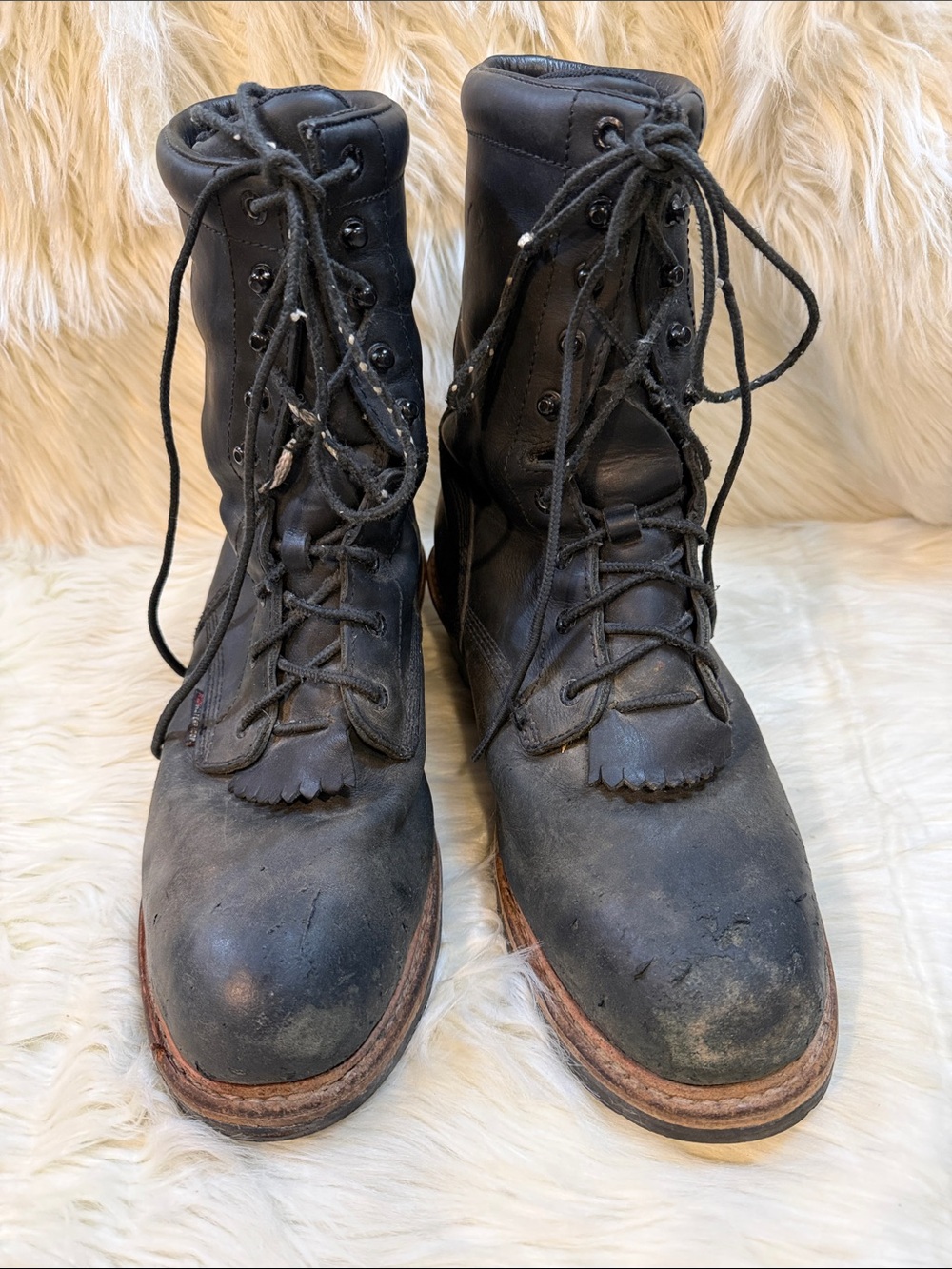 Red Wing Shoes Black Leather Lace-Up Steel Toe Work Boots - men’s size 10.5 D